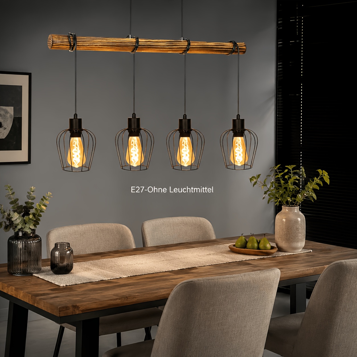 TEMU Lampadario in stile industriale retr簷, lampadario da sala da in legno a 3/4 luci, lampada a sospensione per soggiorno in stile industriale con