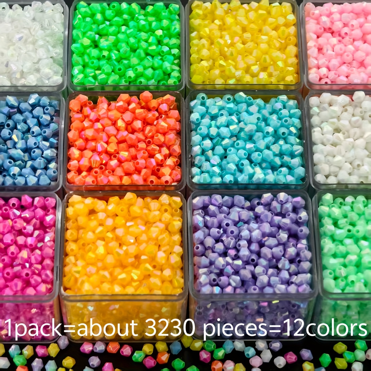 E-shop 3230 Stück 4mm 12 Farben, Bicone Perlen Hochwertige AB Farbe Doppelendige Acryl Perlen, Geeignet für Schmuck, Halsketten und Bastelprojekte –