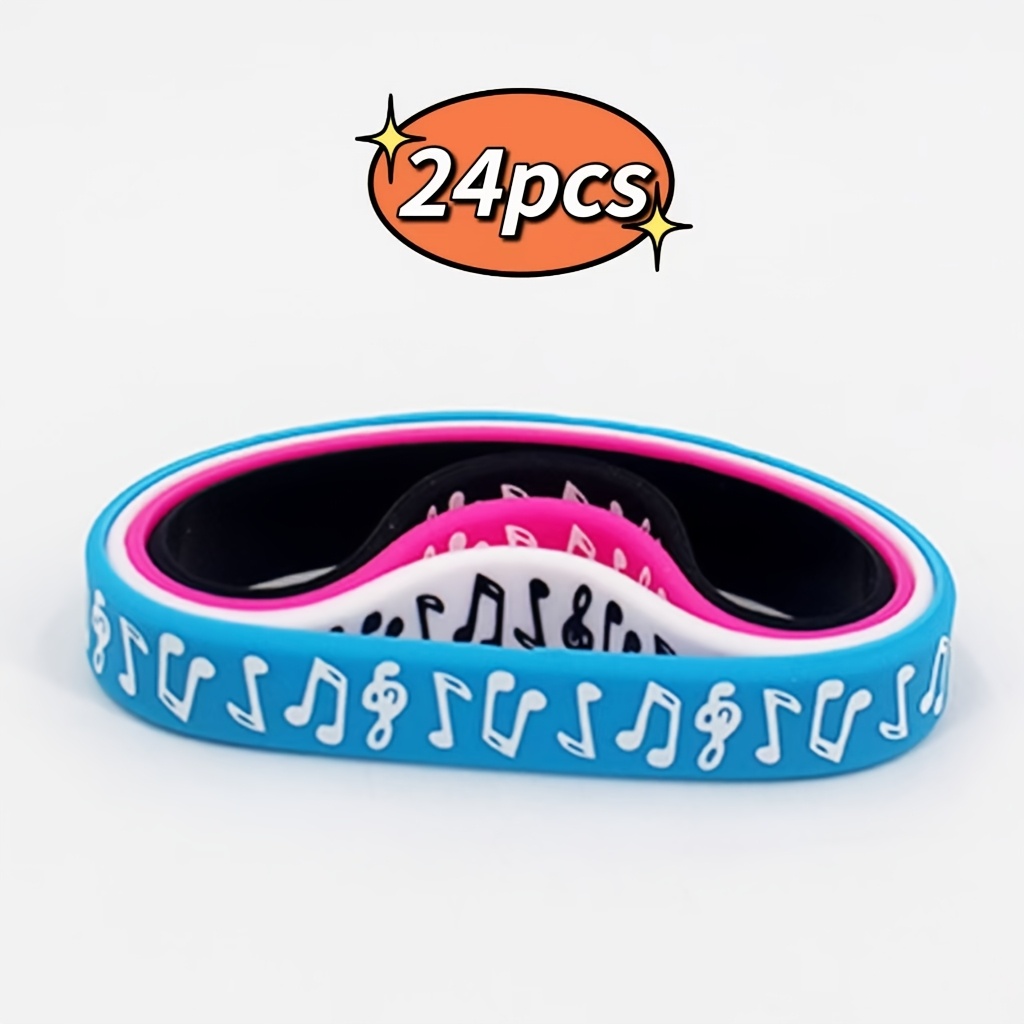 Image of 24pcs Of Musical Note Silicone Wristbands For Men And Women, Perfect For Music Festival Themed Parties