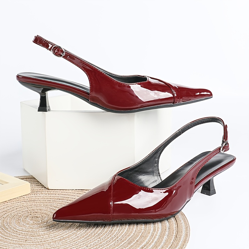 imagen del artículo tacones  s para mujer, sandalias de   con bloque de color  , zapatos   versátiles de punta cerrada y puntiaguda para    , tacón kitten con correa trasera de   y diseño de espalda  , zapatos de mujer