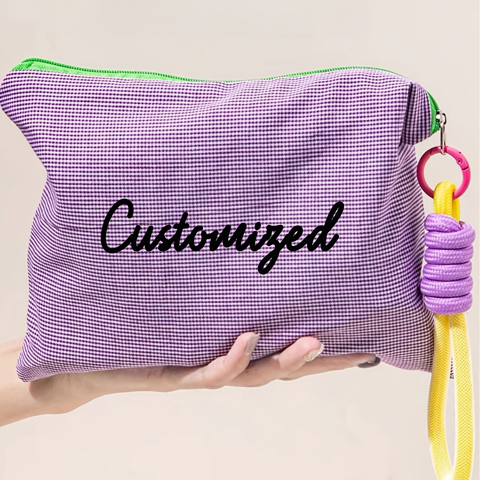 E-shop Personalisiertes - Niedliches Macaron-Farben Karo-Makeup-Täschchen, Perioden-Beutel, Stifte-Organizer, Damen-Makeup-Tasche, Reise-Kosmetiktasche