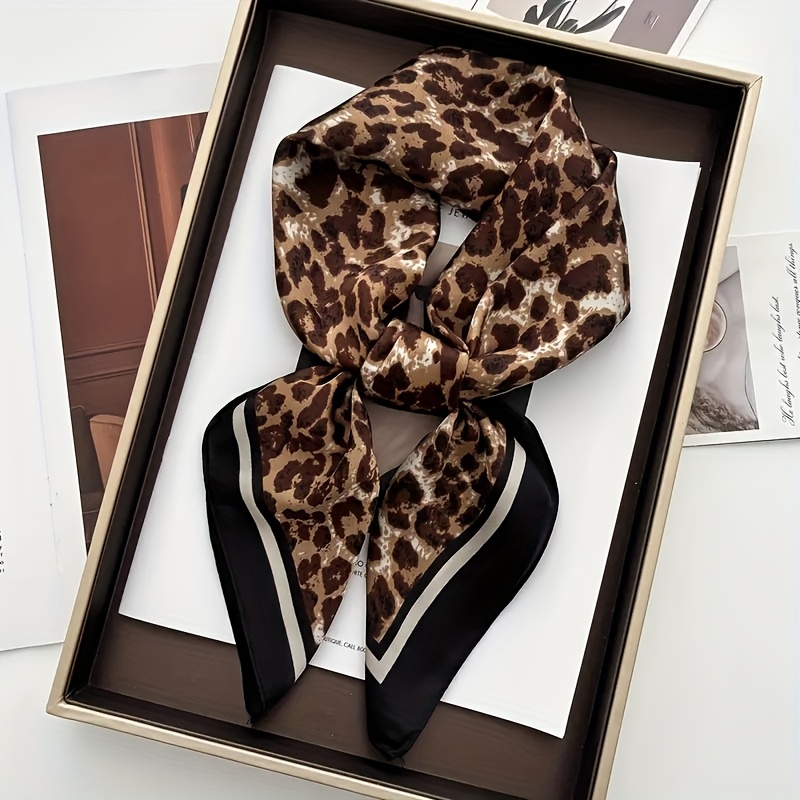 TEMU Sciarpa in poliestere con elegante stampa leopardata da 70 cm, 1/2 pezzi, asciugamano con motivo leopardato, asciugamano decorativo, asciugamano