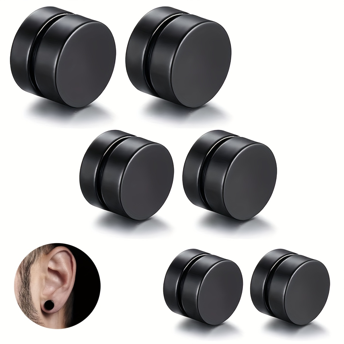 3 Pairs Magnetic Earrings for Men - 304 Stainless Steel Allergy-Free and Hypoallergenic Non-Piercing Earrings - Non-Piercing Cross Studs Earrings Set for Unisex