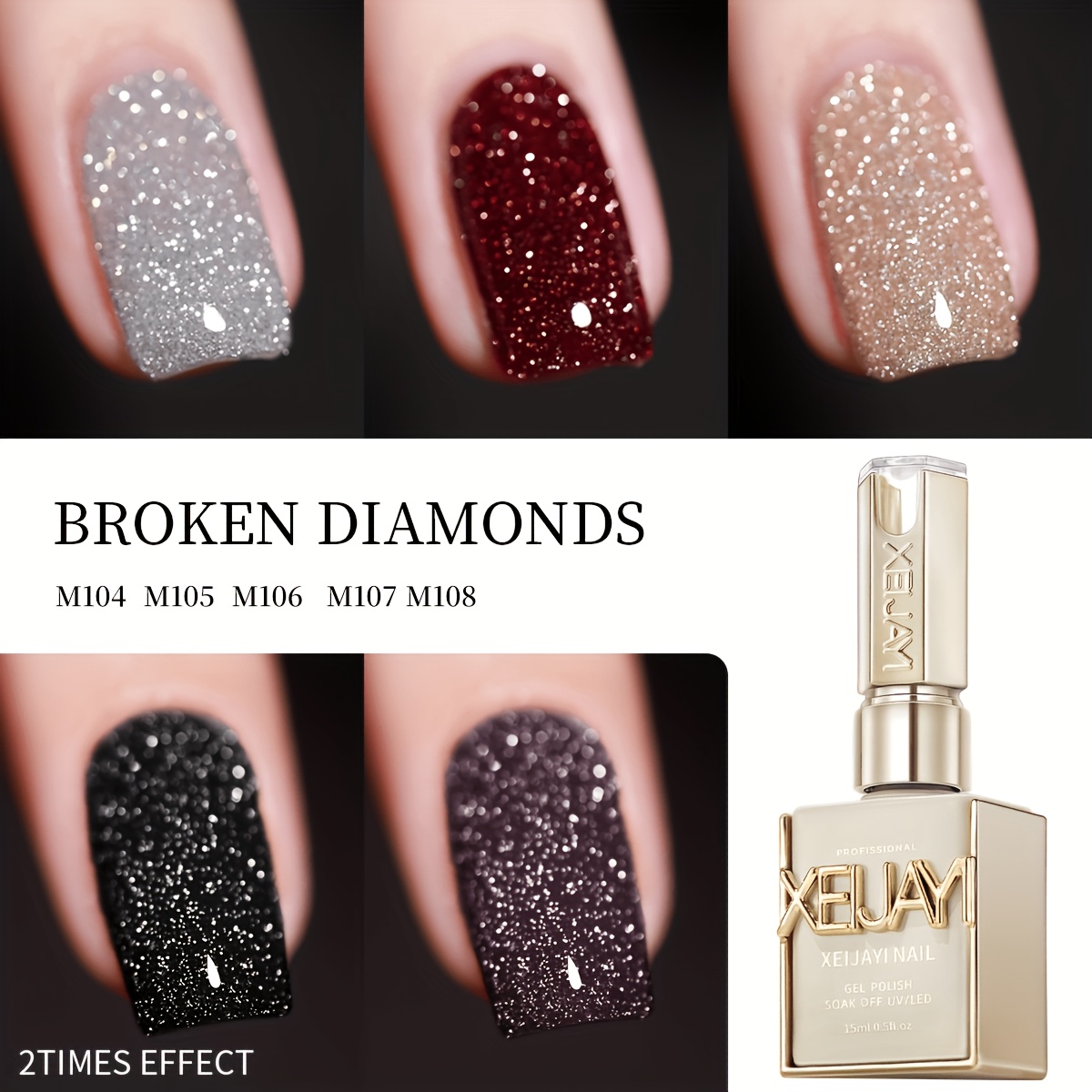 Image of Xeijayi /korean Broken Sparkling Gel Gel Polish - 5 Colors Suitable For Nail, Flash Gel, High Suitable For Salon & Diy, Durable Nail Polish For Women, Christmas Gift For Nail Care