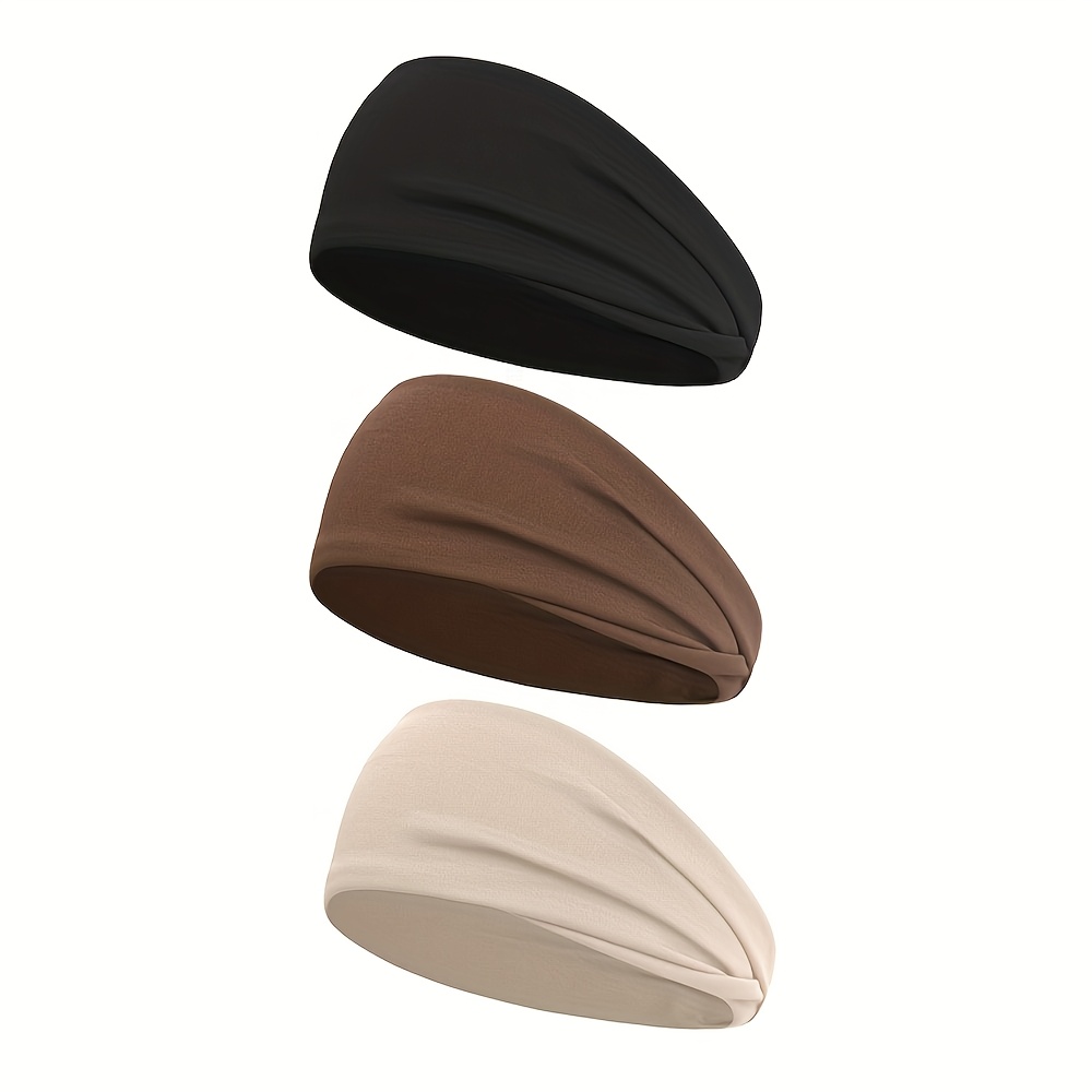 Image of 3pcs Women's Sports Headbands - Wide Elastic Hair Bands For Running, Yoga & Fitness, Soft Stretchy Breathable Fabric, , , , Durable Headband