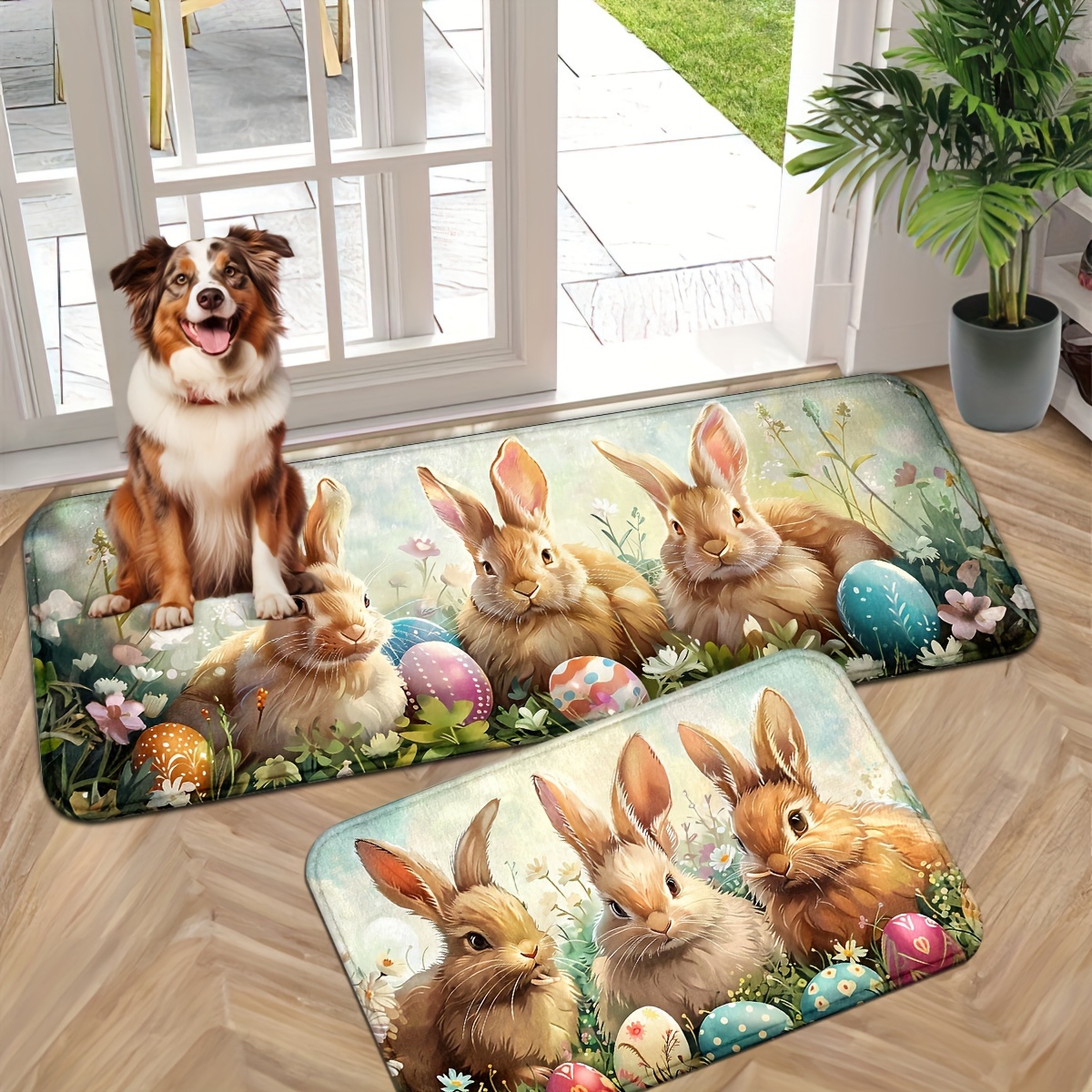 Easter Rabbit Tail Kitchen Mats Sets fashion 2 Piece, Happy Easter Rabbit Eggs