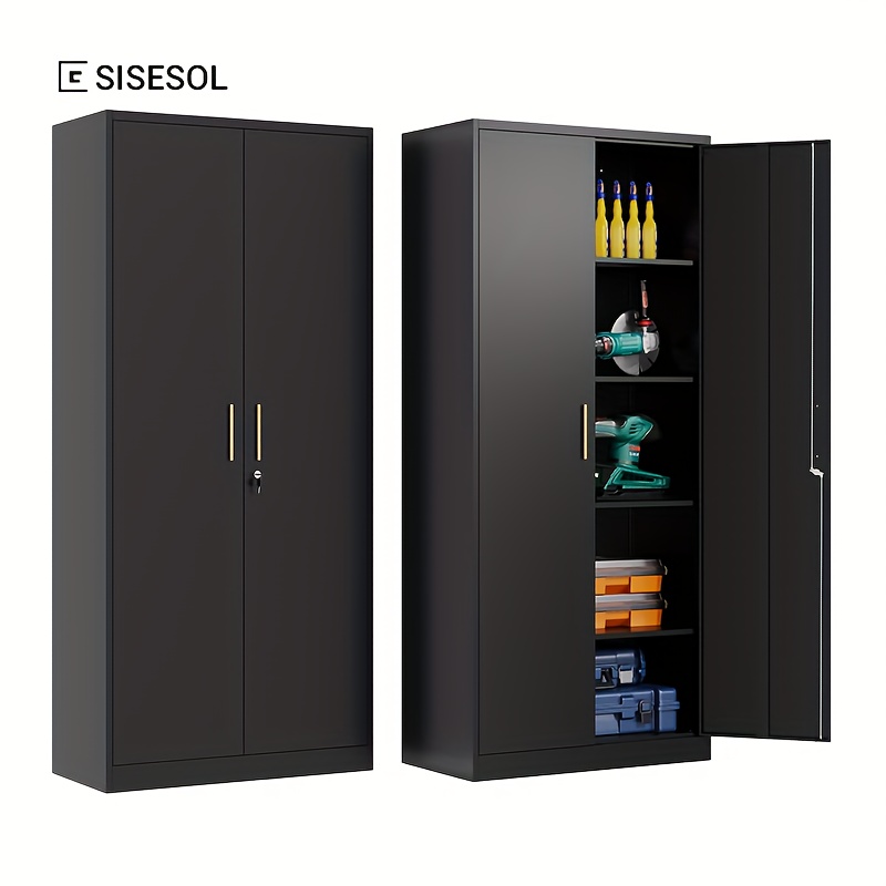 

Sisesol Metal Garage Storage Cabinet, 71"/40" Steel Floor Mount With 2 Doors, Adjustable Shelves, Locking, , For Home, Office, Shop, School, Retail Display - Required