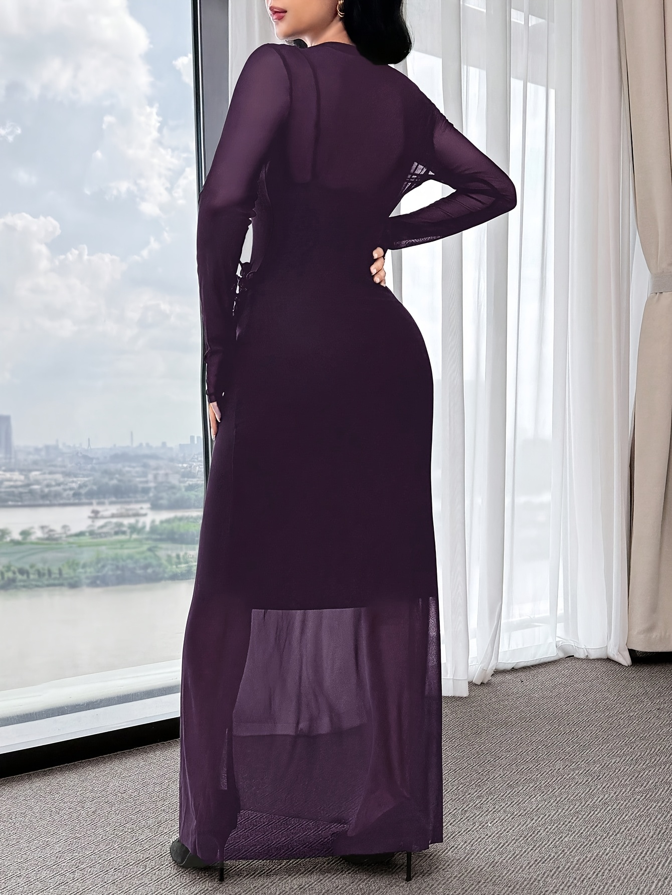 dark purple mesh dress Raeanna Mesh Dress  YVE