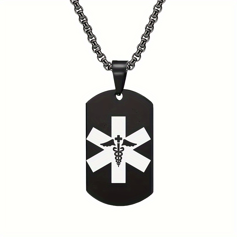Custom Alarm Necklace ID Name Phone Number Initials Pendant Necklace Men