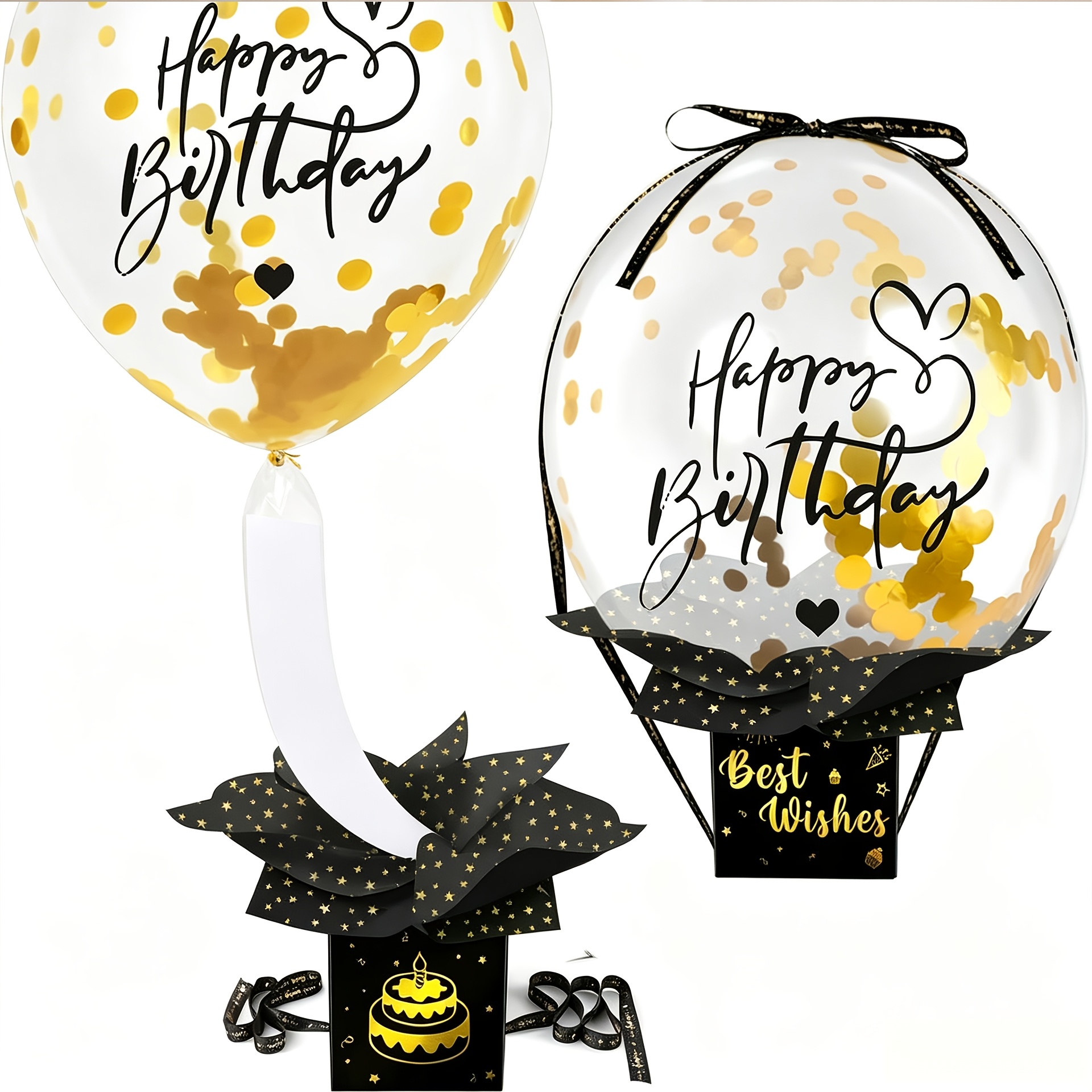 1set Black And Golden Gift Box, Pulling Balloon Box Happy Set, Gift For Lovers, , Family I Halloween I Navidad