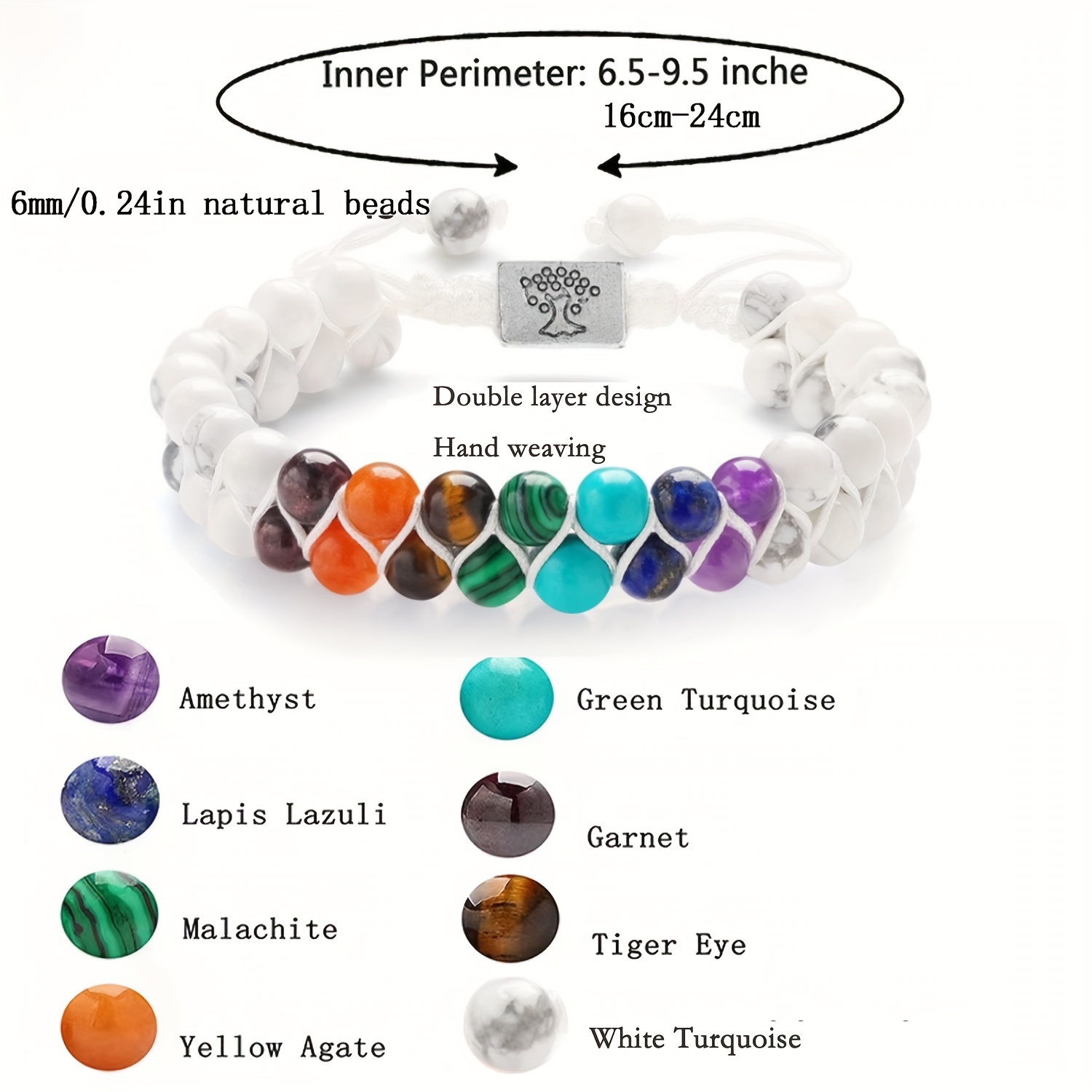 Elegant 7 Chakra Yoga Meditation Bracelet - Double Layer Natural Gemstone Beads, Tiger Eye & Obsidian Crystals for Anxiety Relief and Good Luck details 6