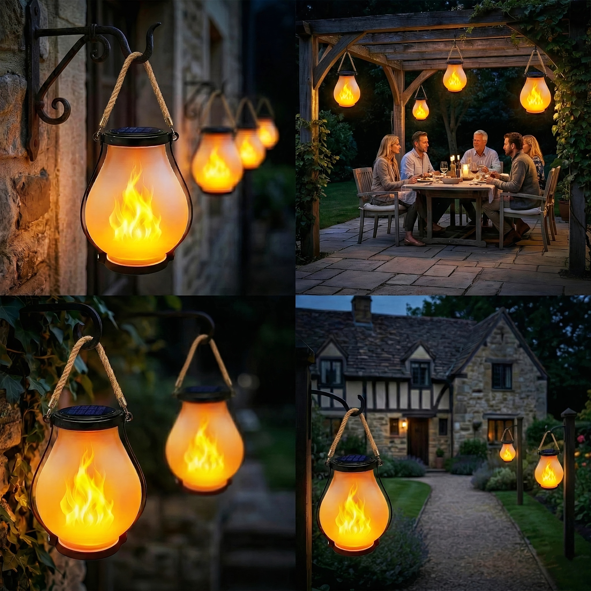 Solar Lanterns Outdoor with Realistic Flickering Flame