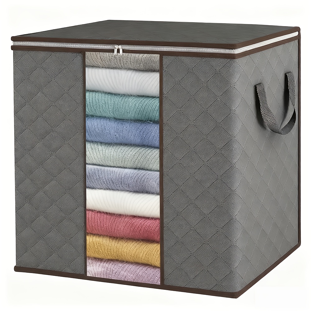 TEMU 1/3pcs Gray Large Storage Vertical Luggage Organizer Bags - Foldable Clothes Blanket Moving Bags With Reinforced Handles - Suitable For Bedroom
