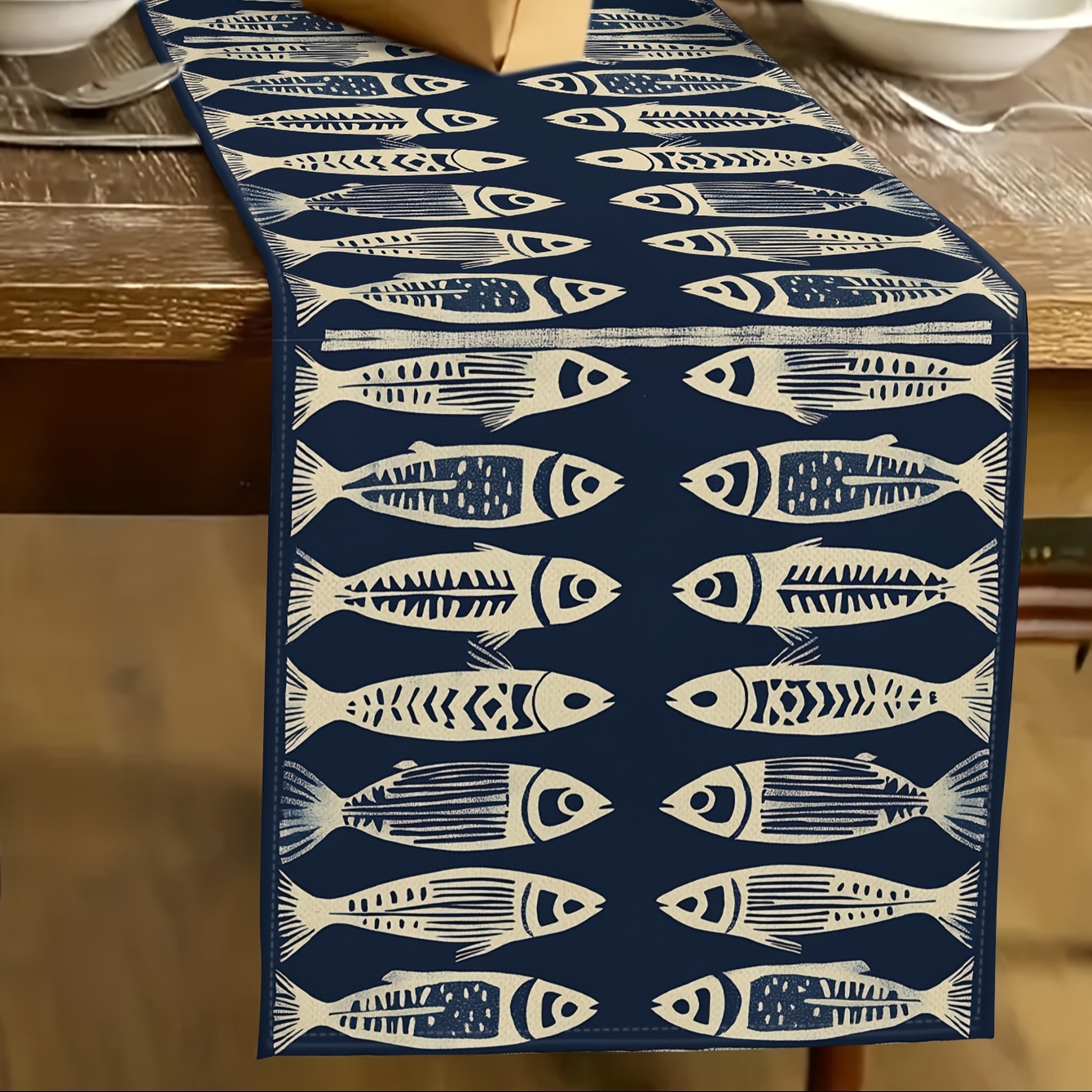 TEMU 1pc Table Runner | Fish Pattern | Indoor And Outdoor Dining Table Decoration, Ideal For Spring And Summer, Indoor Dining Table Accessories |