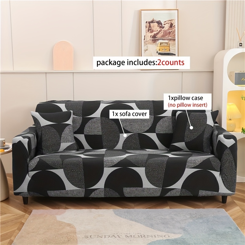 1 Stück Bedruckter * Fiber Stoff Elastischer Sofabezug + 1 Kissenbezug (Kissenfüllung nicht enthalten), Geometrisch * Einfach, Weich, Atmungsaktiver Schutzbezug für Wohnzimmer, Schlafzimmer,