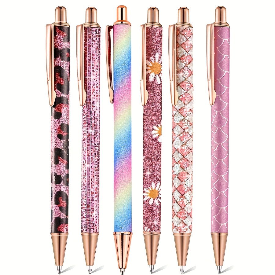 

6pcs Metal Push Pens Gold Powder Ballpoint Pens Creative Gifts Ballpoint Pens