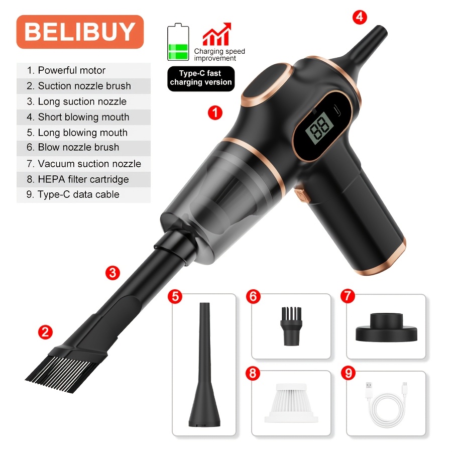 SZUK Car Vacuum Cleaner 3-in-1 120W High Power Handheld Car Vacuum Cordless Rechargeable With 12000PA Brushless Motor Wireless Portable Mini Vacuum Cleaner For Car, Outdoor And Home Cleaning