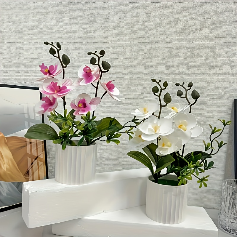1 Topf 2 Bündel künstliche Blumen, unechte Pflanzen, Heimdekoration, Raumdekoration und Bürodekoration künstliche Orchideen Topfpflanzen, langlebige Kunststoff-Blumenarrangements