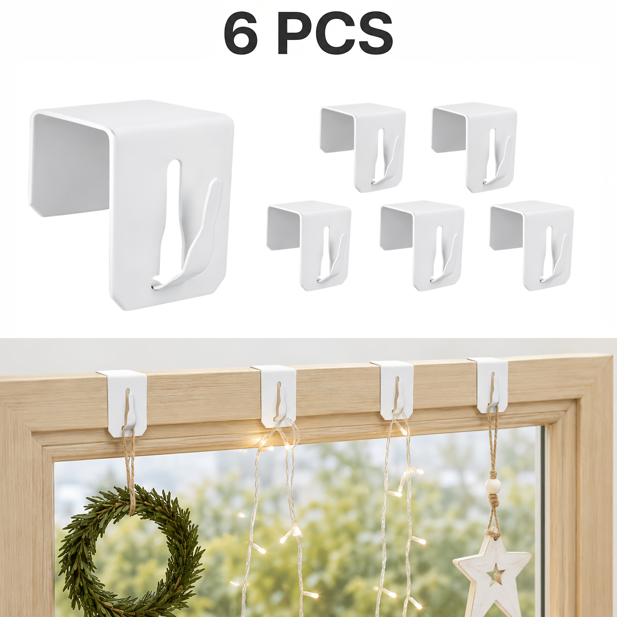 TEMU 6/24pcs Stainless Steel Window Hooks, No-drill Door & Hangers For Fairy Lights, Christmas Stars, Wreaths & Hanging Decorations, Reusable Metal