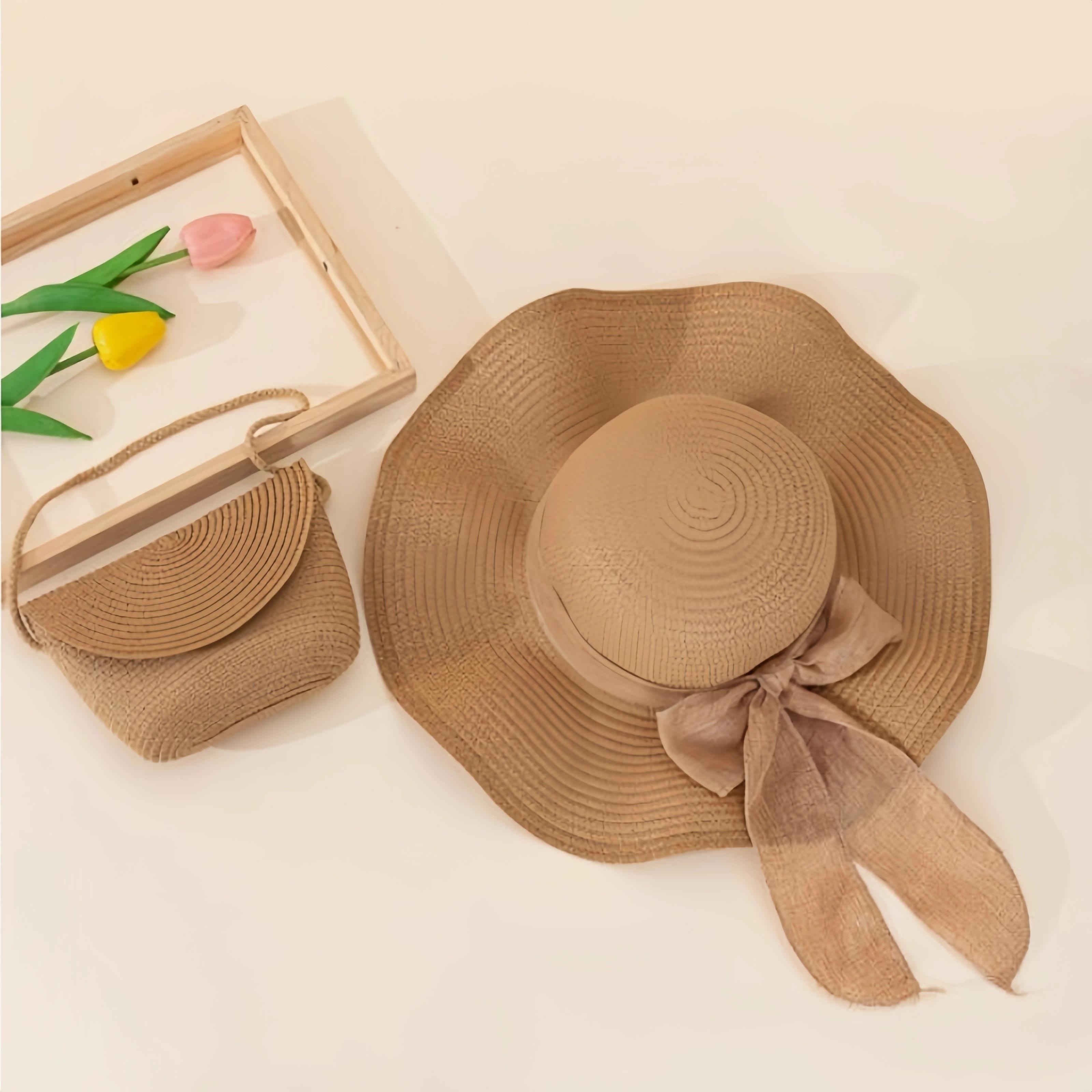 

2pcs/set Straw Sun Hat & Coordinating Woven Shoulder Bag Beach Sun Hat - For Daily Outings Seaside Beach Travel