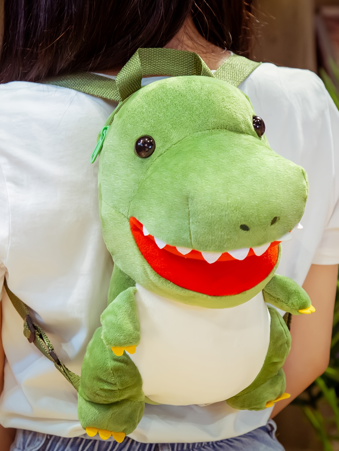 Mochila Adorable de Dinosaurio T-Rex Verde - Poliéster Suave, Correas Ajustables, Ligera y Duradera - Perfecta para Viajes y Regalos de Cumpleaños