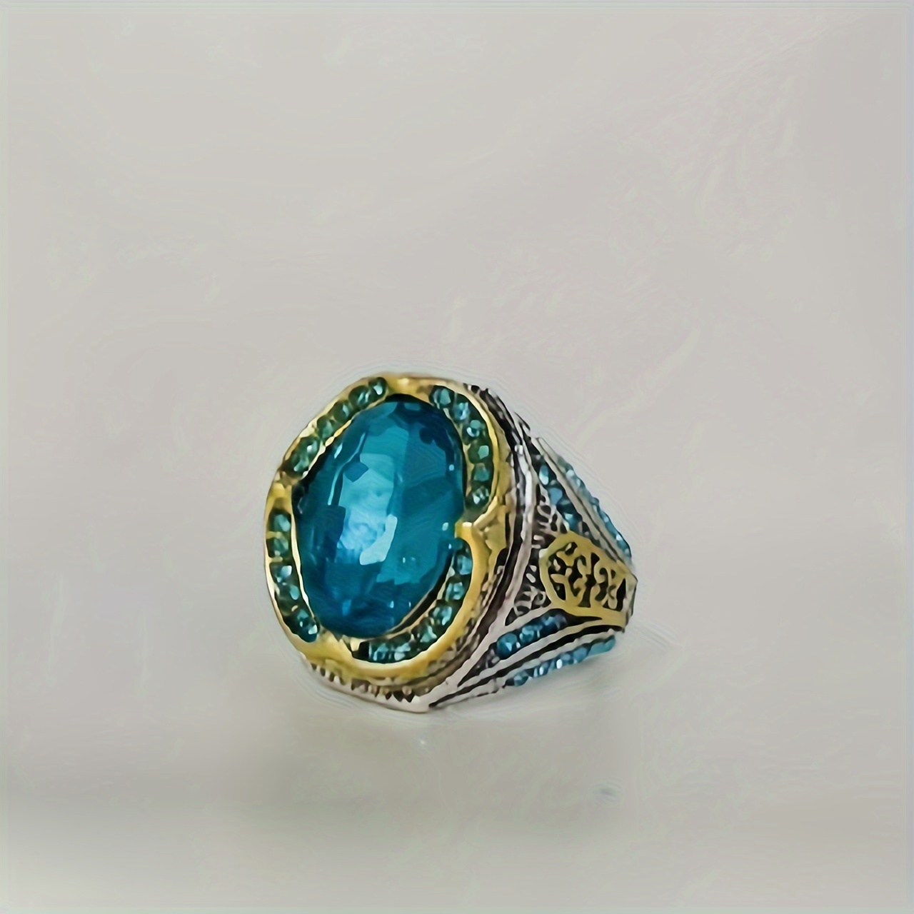 handcrafted vintage turkish blue cubic zirconia ring antique silvery fashionable details 0