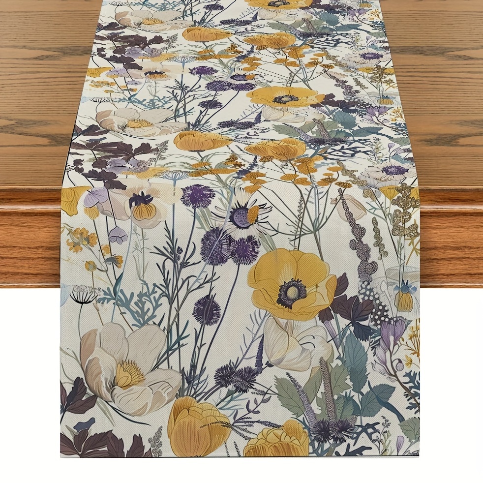 

1pc, Table Runner, Colorful Wildflowers Pattern Table Runner, Seasonal Spring Theme Kitchen Dining Table Decoration For Home, Party Decor