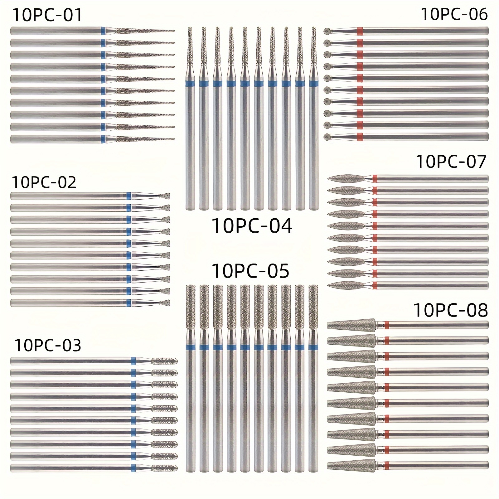 

Carbide Nail Drill Bits 10pcs - Diamond Grit Manicure Pedicure Set For Acrylic And Gel Nails, , With Cleaning Brush And Foot File