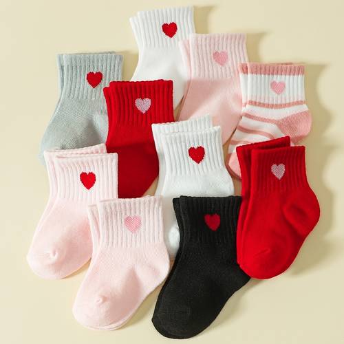 photo de l'article lot de 10 paires de chaussettes pour nourrissons et tout- , à rayures verticales extensibles et polyvalentes, avec motif de cœurs pour , confortables et respirantes, adaptées à toutes pour bébé