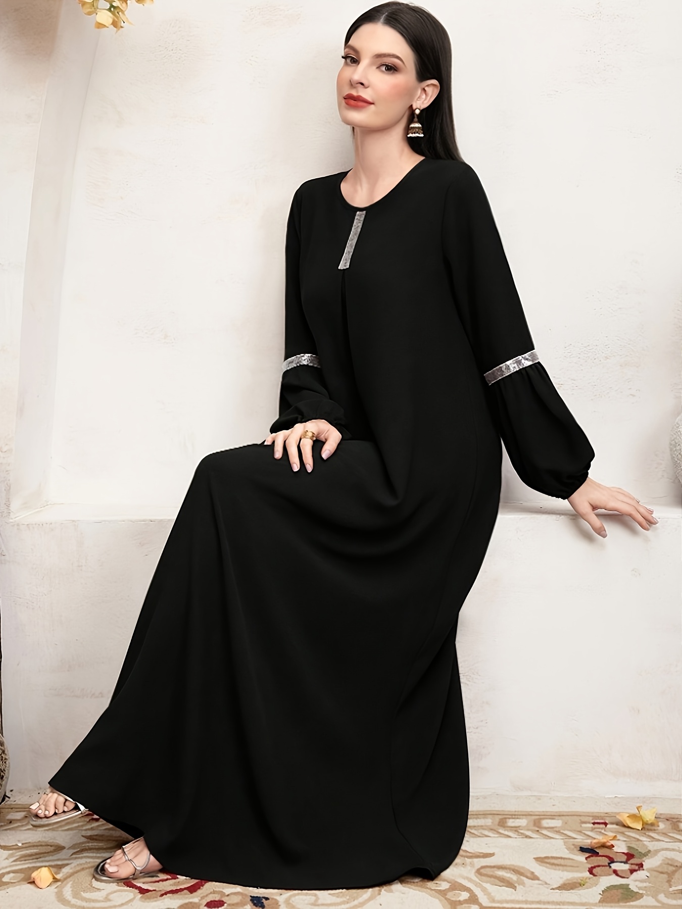 open lace back dress Aleya Long Sleeve Beaded Dress