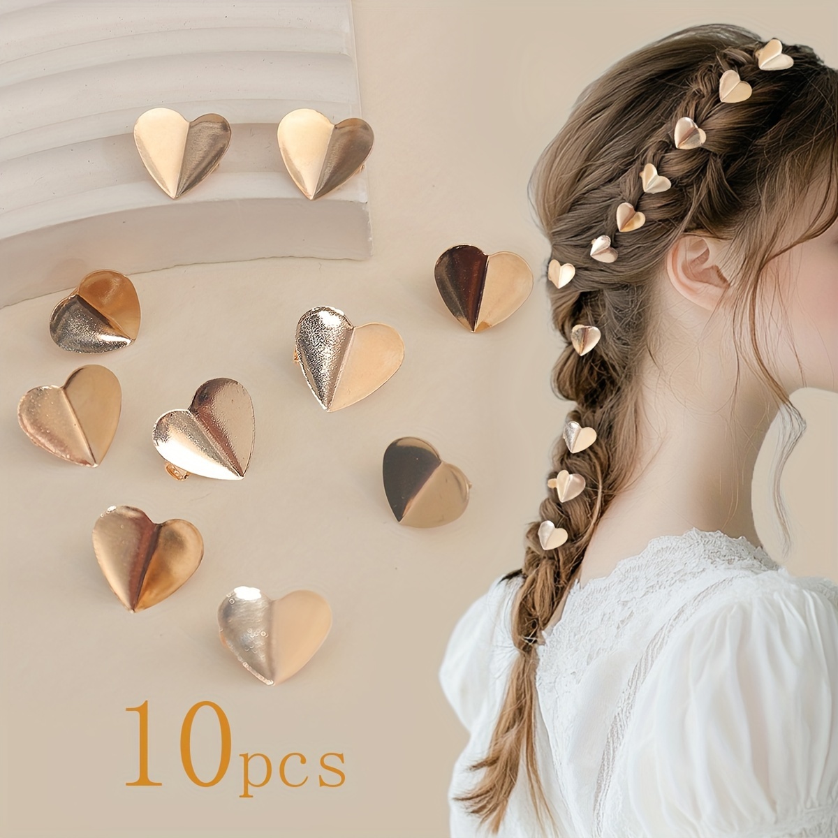 10 -shaped Hair Rings, Silvery Heart Hair Clips, Suitable For Everyday Use, Valentine's Day , Or Dreadlock Braiding