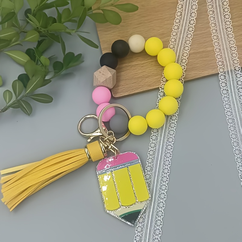 TEMU 1pc Teacher's Day Silicone Keychain, Colorful Bead Color Matching, Used For Bags, Wallets, Car Keychains Pendants, Small Pendants, Perfect Gift