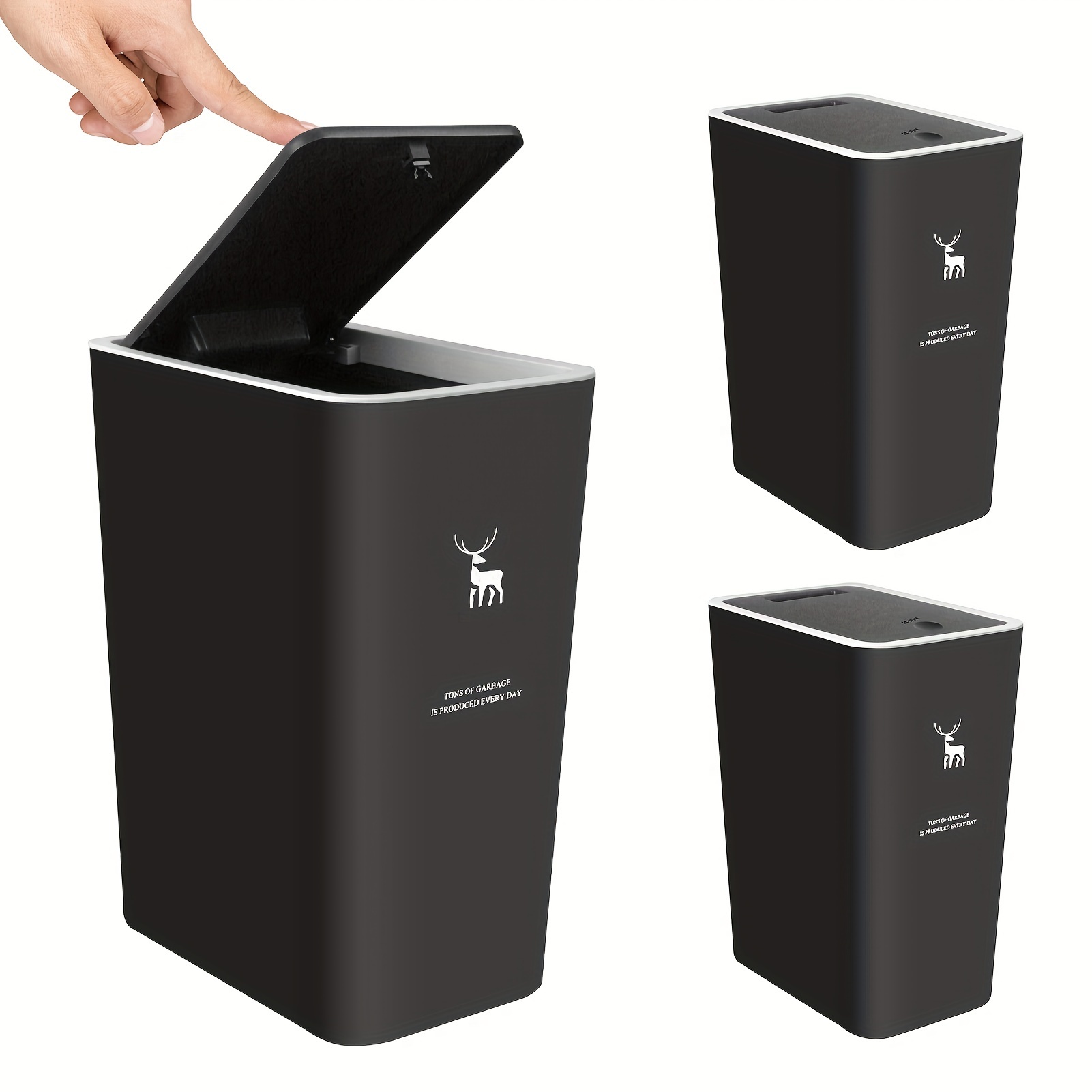 

Trash Can With Lid, 3 Pack 4 Gallons/15 With Press Top, Small Trash Can Dog Proof, Plastic Trash Bin, Waste Basket For Bathroom, Kitchen, Bedroom, Office, Black