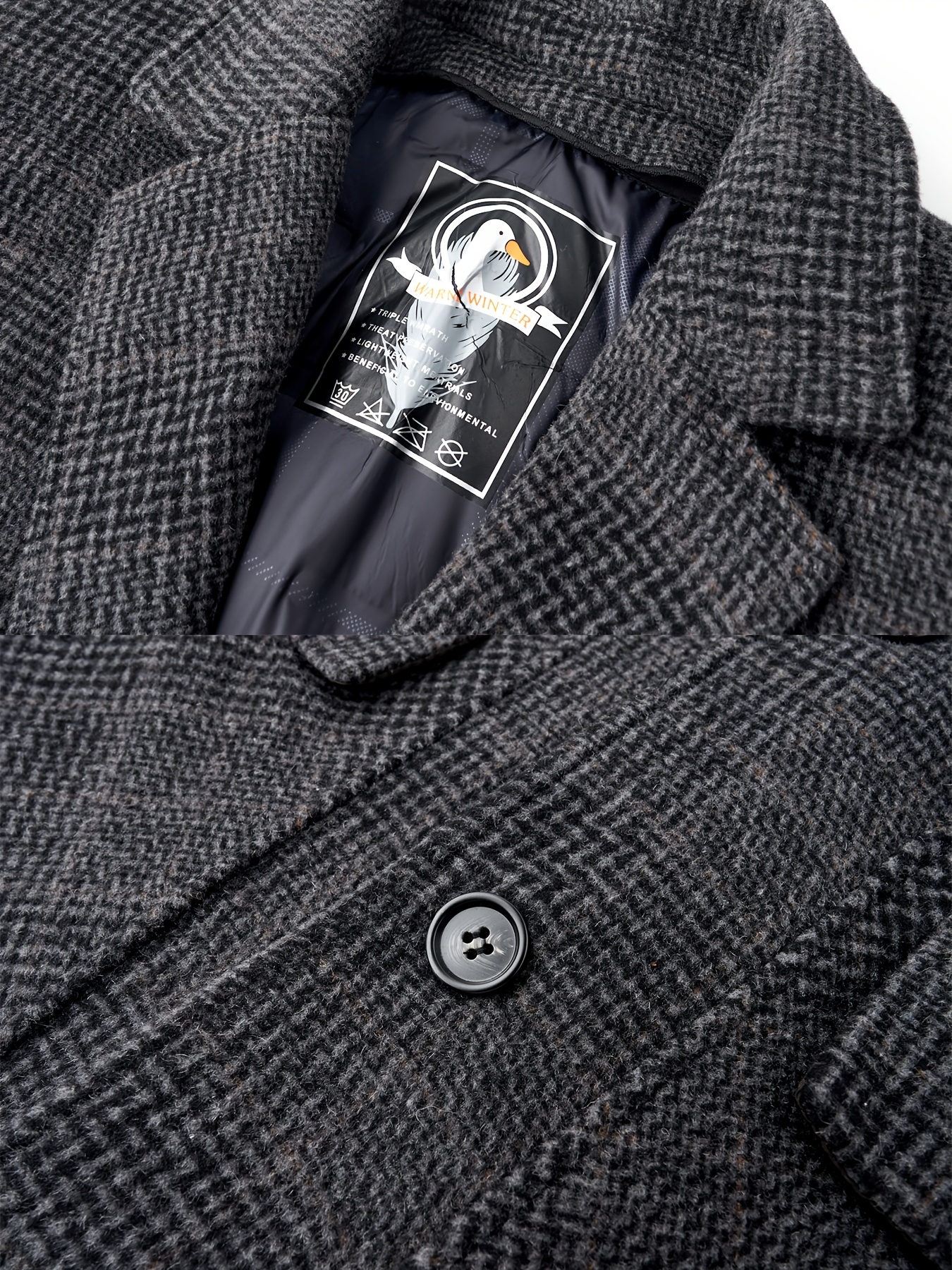 100% Wool Autumn/Winter Men's Checked Tweed Overcoat with Lining, New Style Suit Lapel Single-Breasted Design with Large Flap Pockets, Mid-Length, Thick and Warm, Structured and Stylish, Versatile for Business Casual, Suitable for Commuting