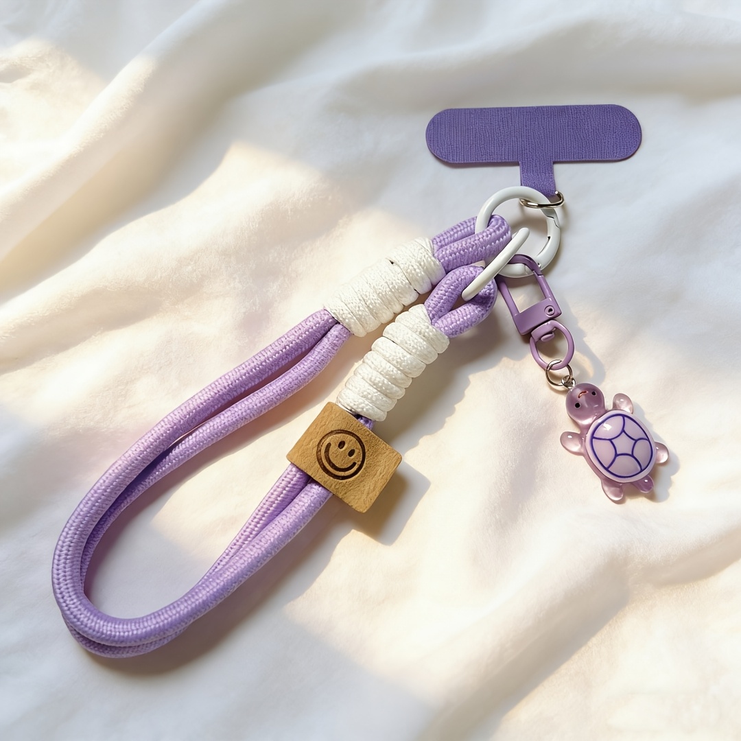 TEMU 1pc Turtle Pendant Solid Color Nylon Phone Lanyard/wrist Strap, Suitable For Various Phone Cases, Prevents Loss And Theft, With Clasp, Cute