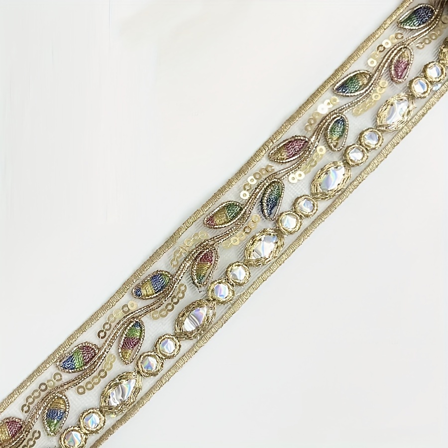 Vintage-Style Lace Trim with Sparkling Beads for Crafts