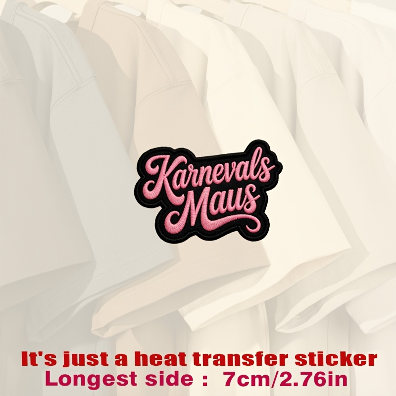 TEMU Pink And Black "karnevals-maus" Patch, Featuring Elegant Cursive, Heat Transfer Stickers Suitable For Flat Fabrics Like Clothes, Hats, Canvas