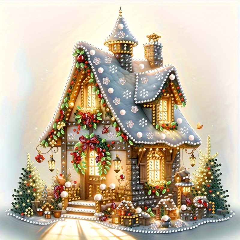 TEMU 5d Diy Christmas House Diamond Painting Kit With Pearls - Unique Shaped Rhinestones, Acrylic Craft Set For Adults, Perfect Gift & Home Wall Decor