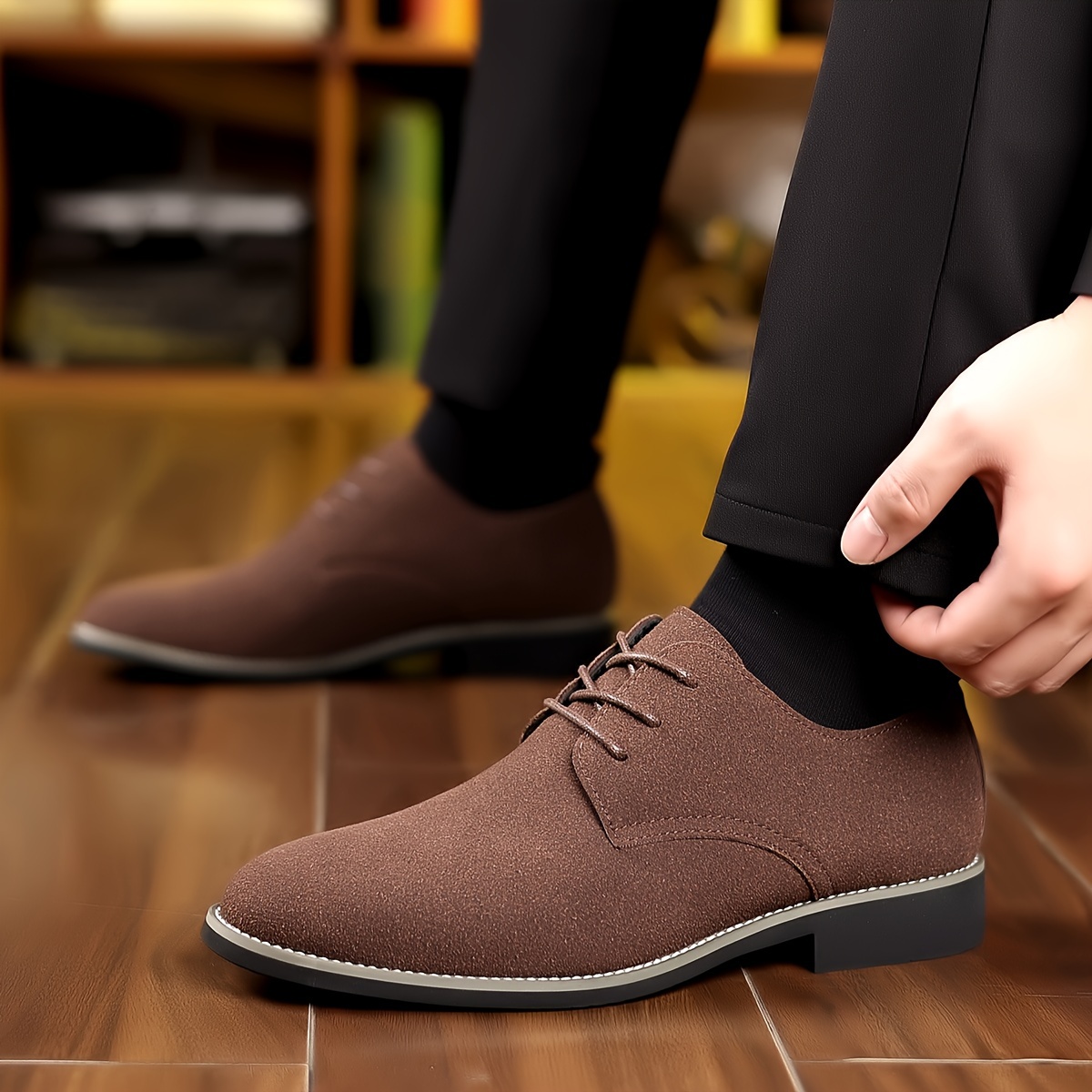 plus size mens solid dress shoes comfy non slip casual lace up formal shoes for mens outdoor activities Temu United Kingdom