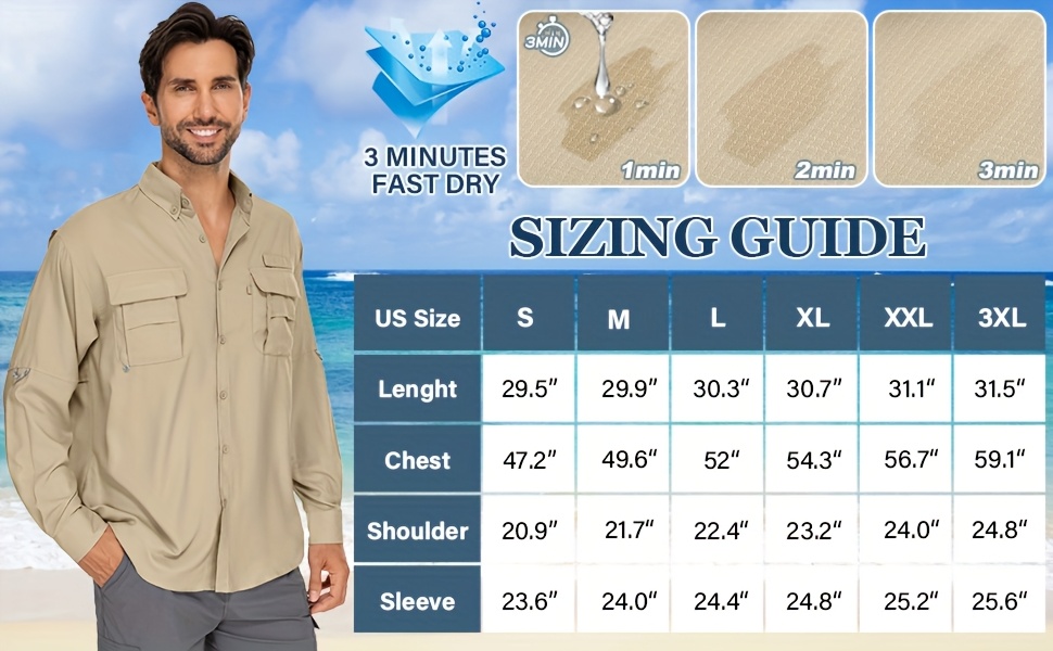Men'S Summer Outdoor Sun Shirt, Quick Dry Lightweight Breathable Cooling Work Shirts, Long Sleeve UPF 50+ UV Protection Work Wear, Casual Button Cargo Shirts With Pocket, Lapel Collar, Regular Fit For Fishing, Hiking, Safari, Beach, Everyday Use