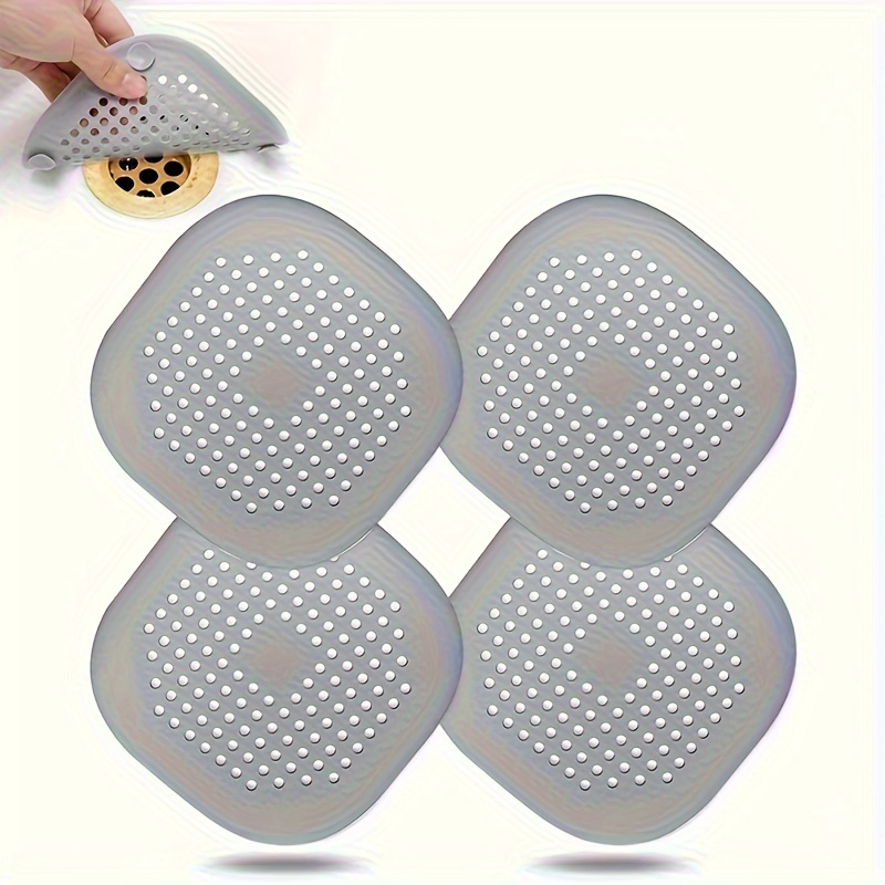 

4pcs Grey Drain Hair With Suction Cup, Durable Silicone Square Shower Drain Cover, Waterproof Sink Clogging, Floor Cover Shower Drain Hair Outlet Filter For Bathroom Tub And Kitchen, Bathroom Tools