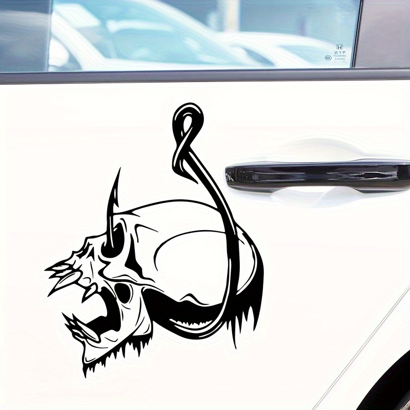 Skull Fish Hook Fishing Bone Boat Car Truck Window Vinyl Decal Sticker Free  Ship