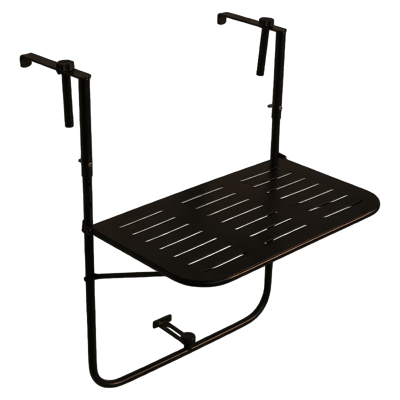 Balcony Railing Table, Outdoor Folding Hanging Table with Adjustable Heights, Heavy Duty Metal Hanging Bar Table for Patio, Garden and Deck