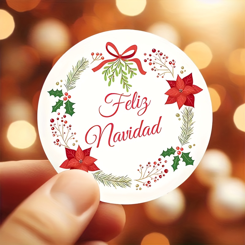 TEMU 96 Adhesivos de Corona Navideña | Etiquetas de Española para Envolver Regalos, Tarjetas de Felicitación, Decoraciones de - Etiquetas de Festival