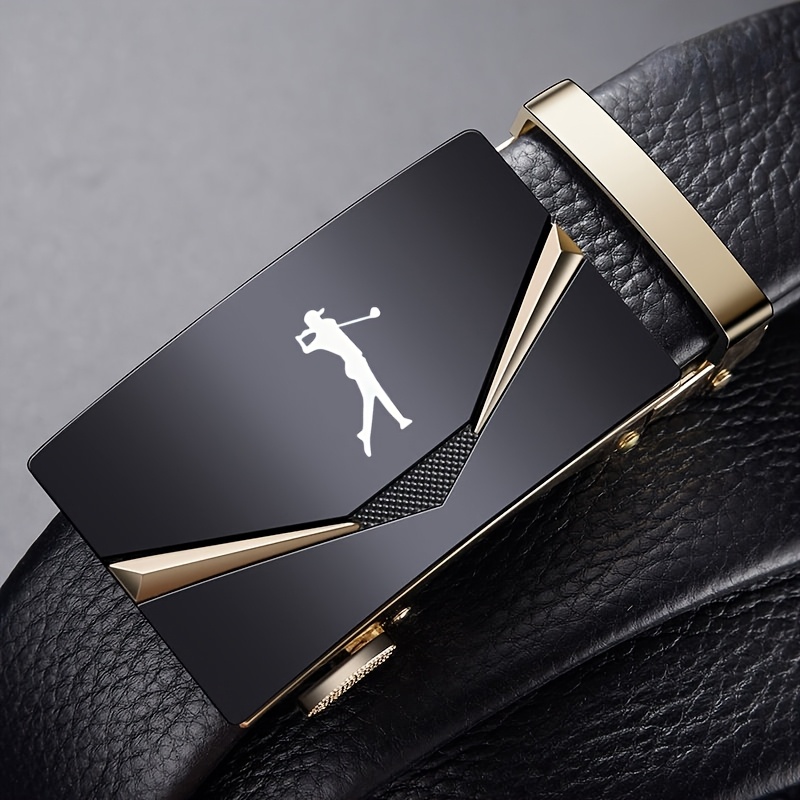 Men'S Golf-Themed Belt with Automatic Alloy Buckle
