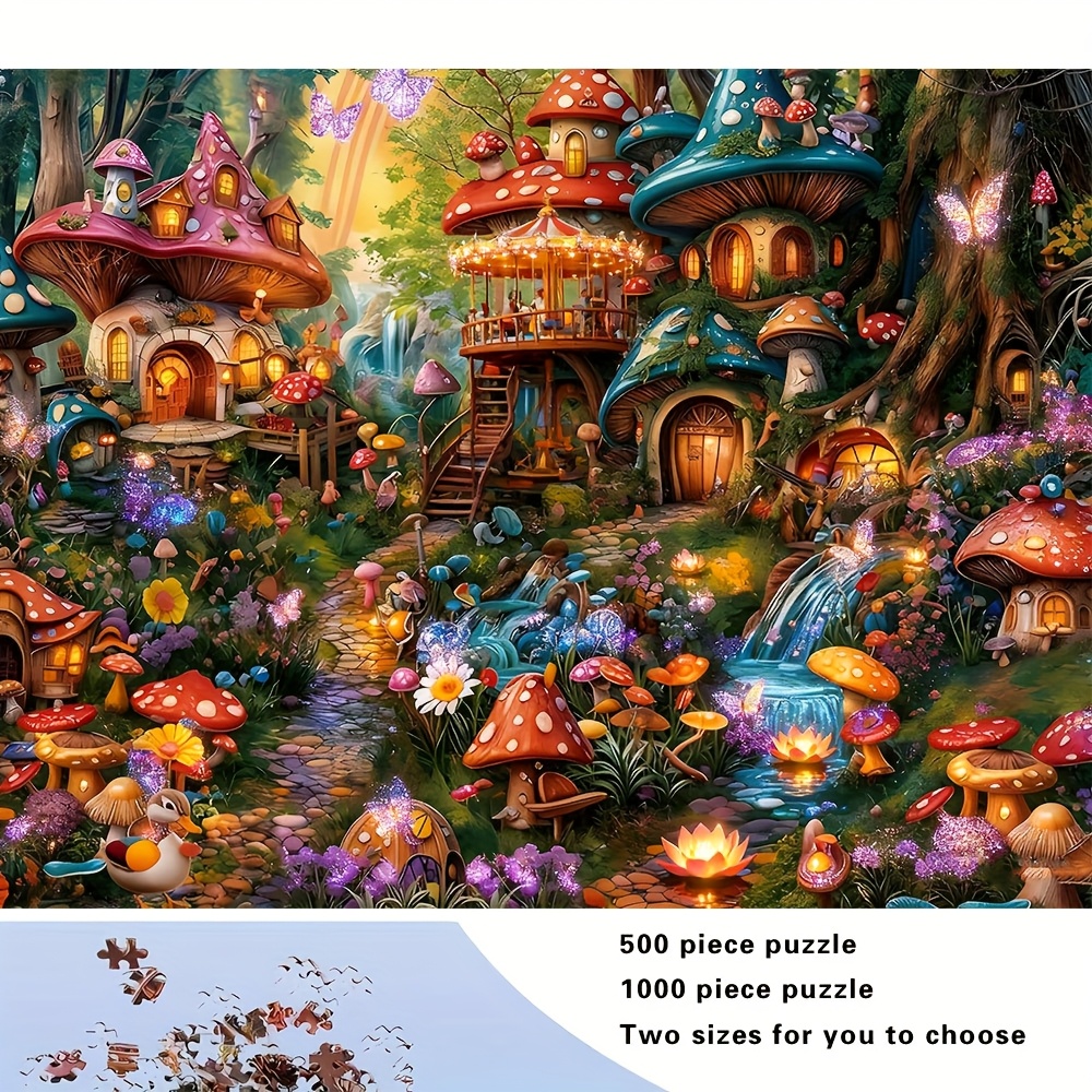 Puzzle 1000 Pezzi Per Adulti - Happy Mushroom Village, Attività Rilassante, Regalo Per Donne E Uomini, Dimensioni 70x50 Cm