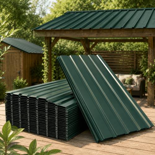 Artikelbild temporäre, abnehmbare -galvanisierter stahl wellblech dachpanel grün dachziegel für carport schuppen pergola gewächshaus pavillon terrassendach gartenlagerung outdoor baldachin scheune werkstatt wandverkleidung 115x45cm