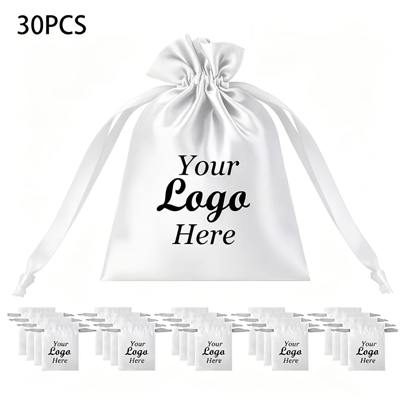 TEMU 30 Sacchetti Regalo Satinata Personalizzabili con Coulisse, Design Premium da Trucco con Stampa Logo per Portagioie. Ideali per Feste di Natale,