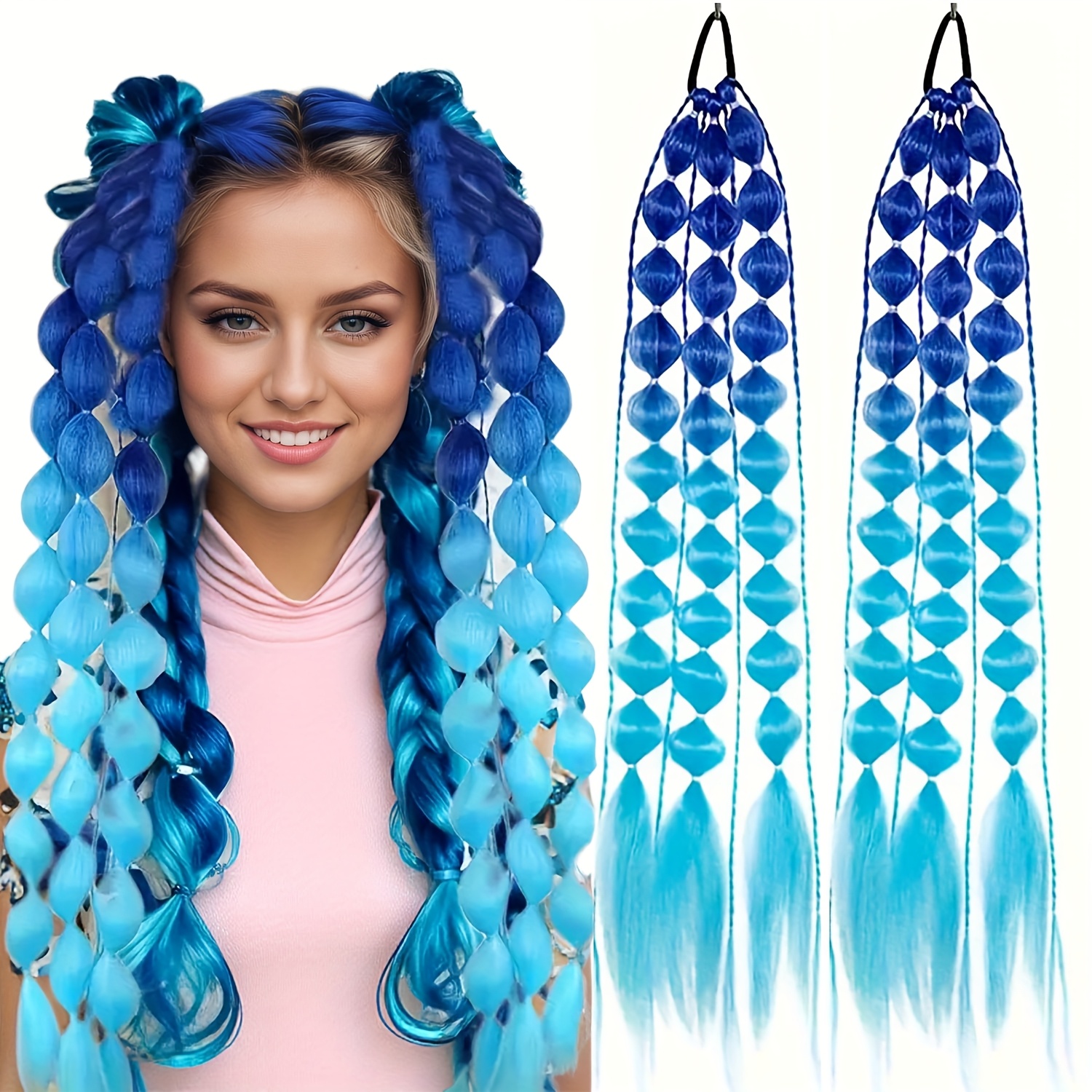 TEMU 2pcs Bubble Ponytail Extensions 24 Inch Colored Hair Extensions With Hair Tie Colorful Bubble Ponytail Hair Extensions For Girls Festival