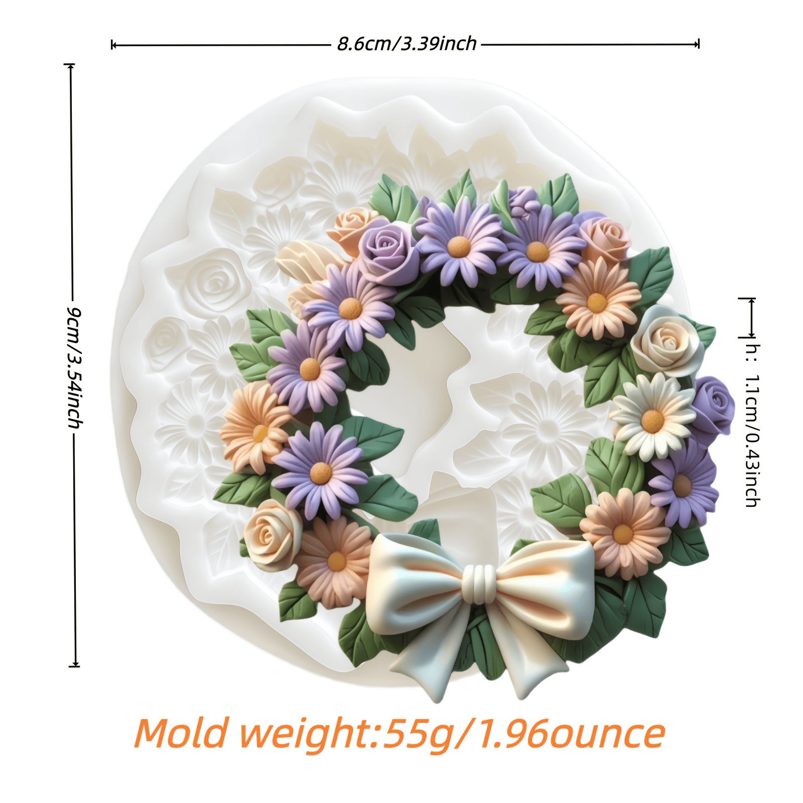 Image of 1pc Forest-themed Silicone Wreath Mold, Featuring 3d Daisies, Roses, And Bows. Suitable For Party Candies, Chocolates, Cake Decorations, Kitchen Baking Cookie Cutters, And Craft Decoration Tools.